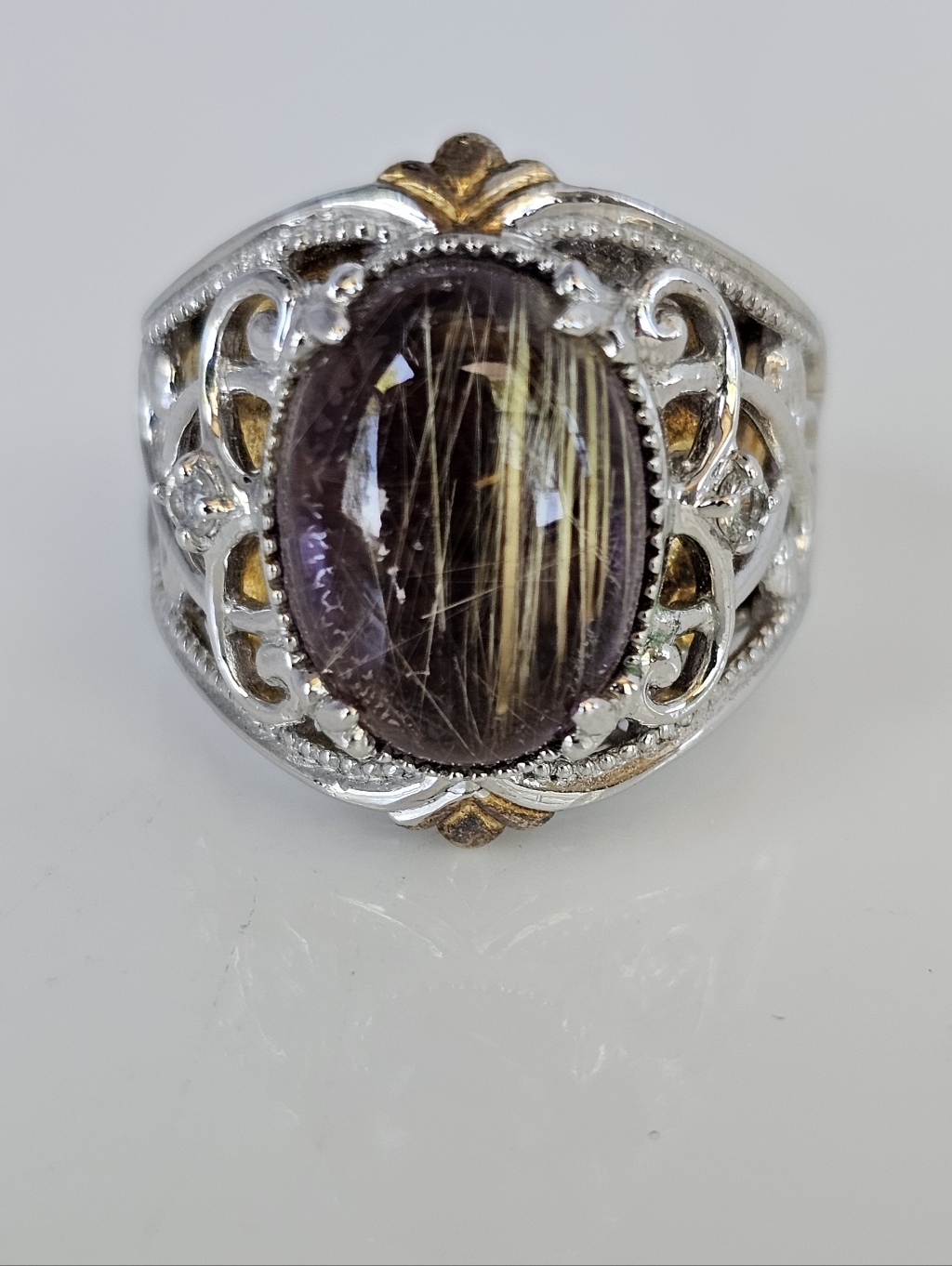 Gems En Vogue Rutilated Amethyst Ring Palladium Sterling Silver 18k Size 6!